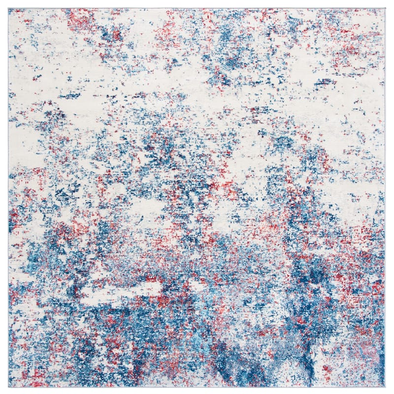 SAFAVIEH Brentwood Malissie Modern Abstract Rug - 5' x 5' Square - Navy/Red