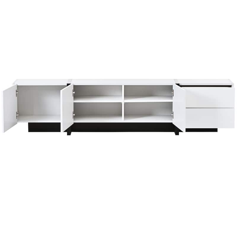 74.8" TV Stand with High Gloss UV Surface, 2 Small Drawers and 3 Big Cabinets for TVs Up to 80"