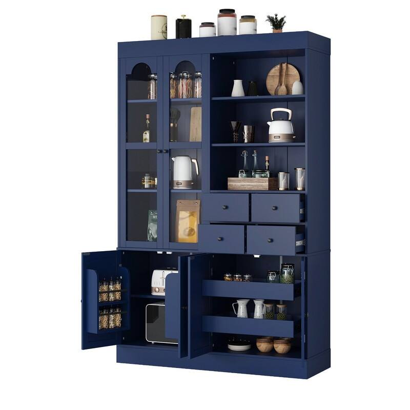 75" Freestanding Buffet with Hutch, Tall Kitchen Pantry Cabinet with Drawers, Shelves and Pull-out Trays for Maximized Storage