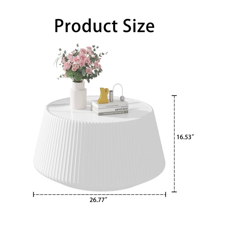 Cup-Shaped Leather Coffee Table Small Round Table Modern End Table with Sintered Stone Top, Faux Marble Sofa Side Table