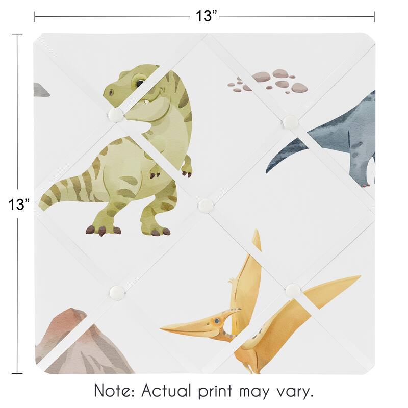 Sweet Jojo Designs Watercolor Dinosaur Dino Boy 13-inch Fabric Memory Photo Bulletin Board -Blue, Green, Modern Dinosaurs Nature