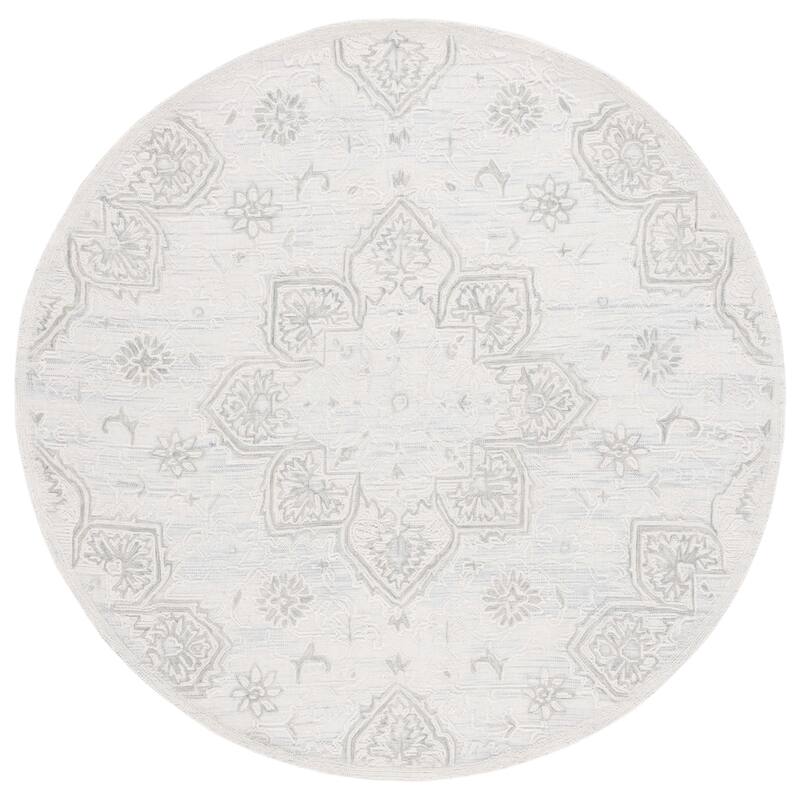 SAFAVIEH Handmade Trace Katina Floral Wool Rug - 6' Round - Grey/Ivory