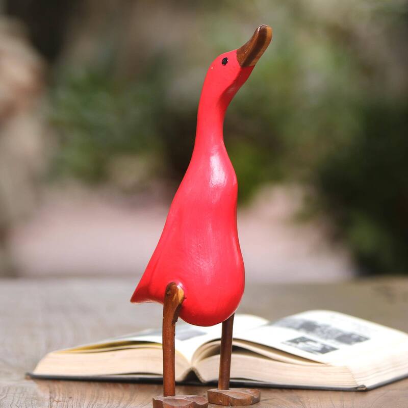 Handmade Barefoot Duck Wood And Bamboo Root Sculpture (Indonesia) - 13" H x 4.3" W x 5.5" D