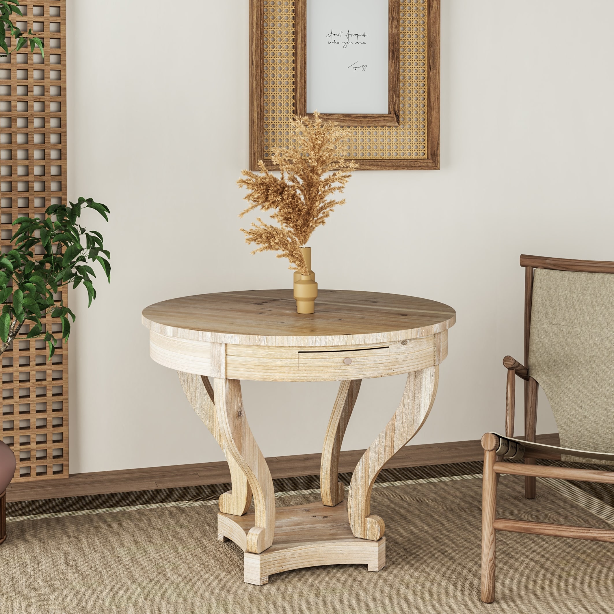 32" Farmhouse Wooden Small Size Round Dining Table End Table Coffee Table