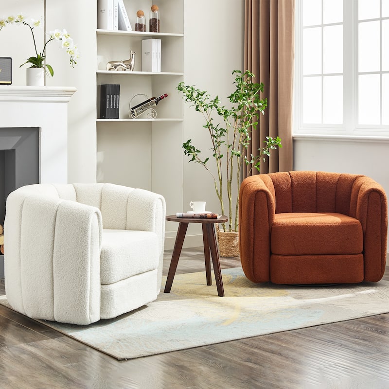 Swivel Teddy Accent Barrel Chair with Upholstered