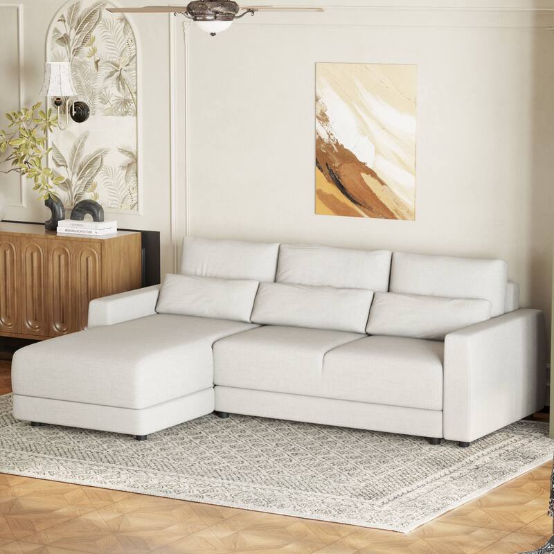 Modern L-Shaped Sectional Sofa with Removable Back Cushions and 3 Pillows