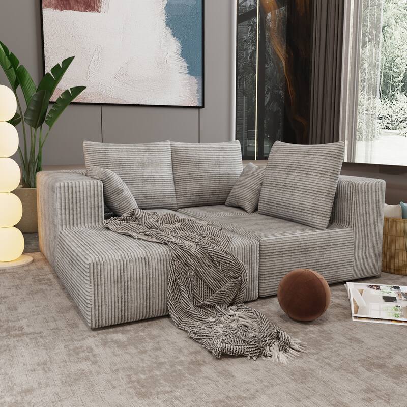 Gray Corner Combination Sofa, Fabric & Foam, 107x39x26 inches, 152 lbs