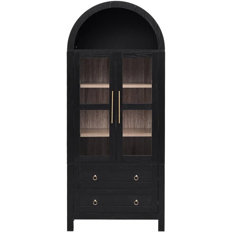 Farmhouse 71" Tall Arched Kitchen Pantry Cabinet with 2 Large Drawers, Modern Kitchen Storage Cabinets with Adjustable Shelves
