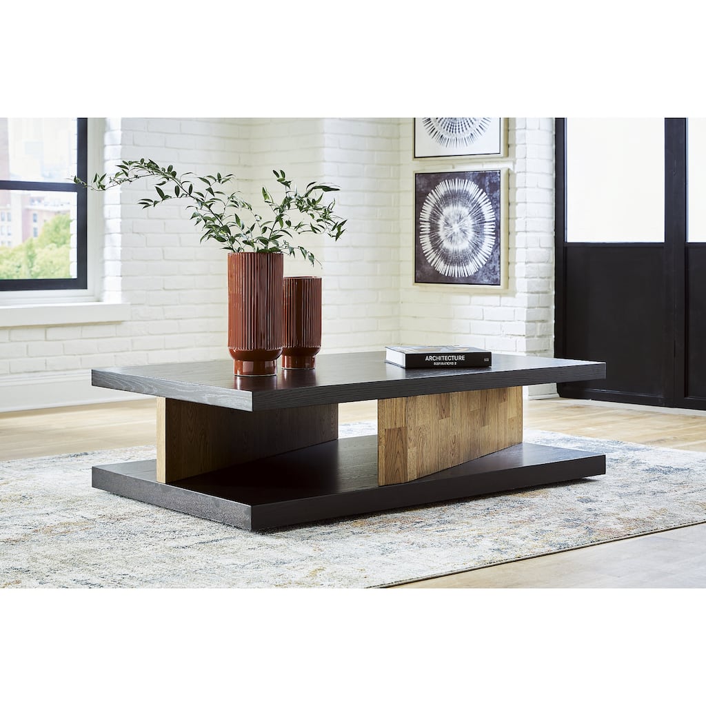 Signature Design by Ashley Kocomore Brown/Beige Coffee Table - 60"W x 35"D x 16"H