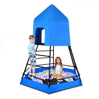 Hapfan Jungle Gym with Platform and Tent, Climbing Toys with Monkey Bars for Kids, Metal Outdoor Play Equipment