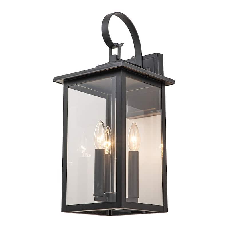 Lantern 3-Light Clear Glass Waterproof Outdoor Wall Sconce