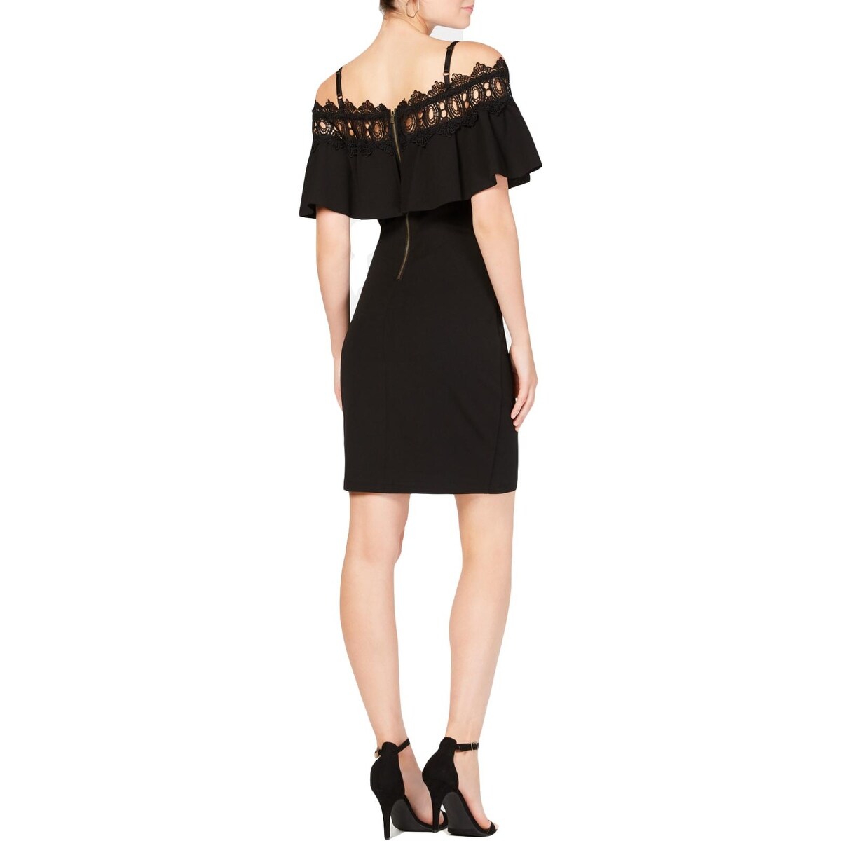 bcx dress black Bcx Dress Womens Black Lace With Spaghetti Strap V Neck Mini Cocktail Body Con Dress 3