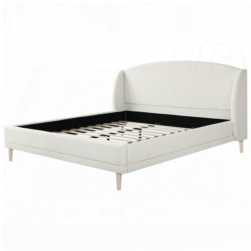 Upholstered Platform Bed Boucle Fabric and Wingback Headboard