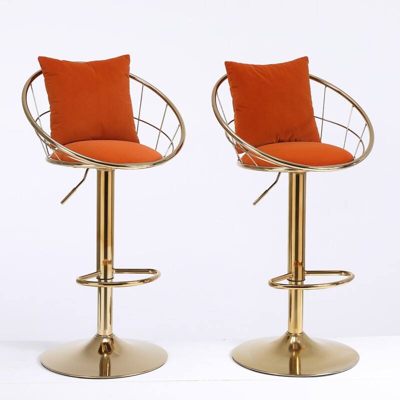 velvet bar chair, pure gold plated, 360 degree rotation, adjustable height,Suitable for dinning room and barset of 2