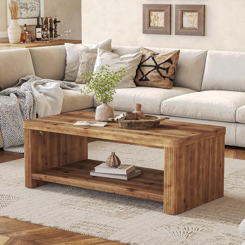 2-Tier Solid Wood Coffee Table for Living Room
