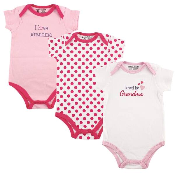 slide 1 of 1, Luvable Friends Baby Girl Cotton Bodysuits 3pk, Girl Grandma 0-3 Months - Girl Grandma