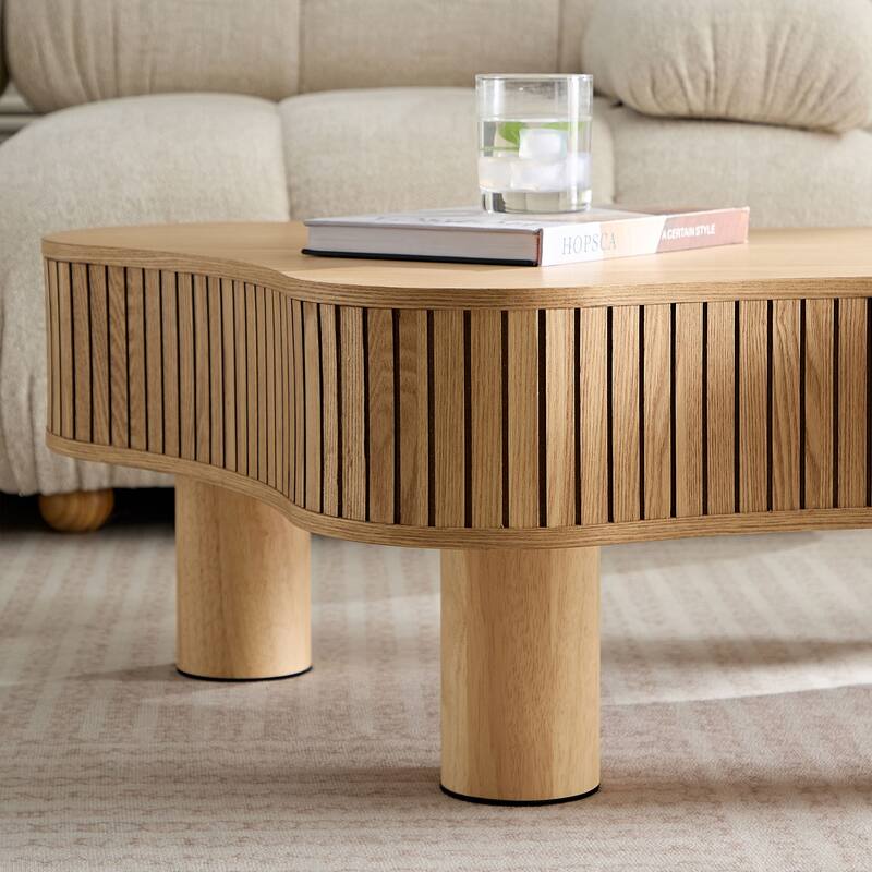 42.52 Inch Modern Wooden Handcraft Drum Coffee Table Irregular Shaped Coffee Table,Small Coffee Table with Sturdy Pedestal