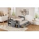 preview thumbnail 11 of 14, Grey Twin Size Wood Platform Bed with Desk, Kids Daybed with 3 Drawers and Storage Shelf