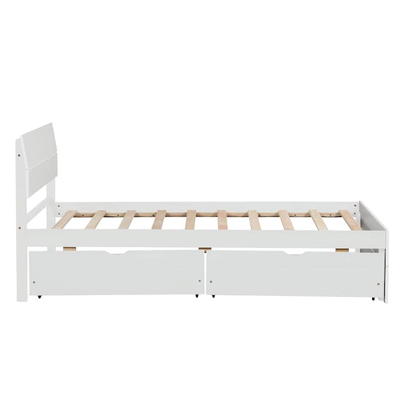 Modern Twin Size Platform Bed with 2 Drawers,High Gloss Headboard and Footboard