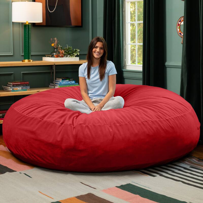 Jaxx Cocoon 7 Ft Giant Bean Bag Sofa and Lounger for Adults, Lush Velvet - Lush Velvet Merlot