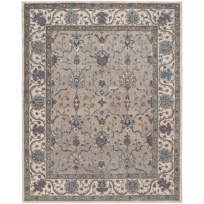 Mattias Tufted Persian Floral Rug, Warm Gray/Blue, Area Rug - 5' x 8' - Taupe/Ivory/Blue