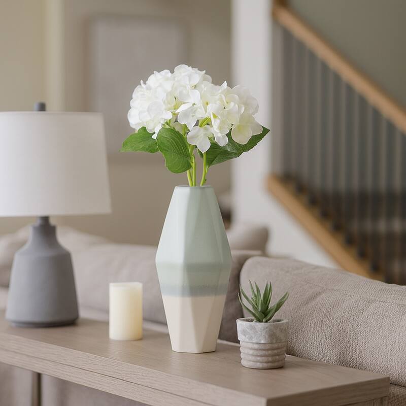 Decorative Vase - Blue Ceramic Triple Tone Faceted - 18.0"