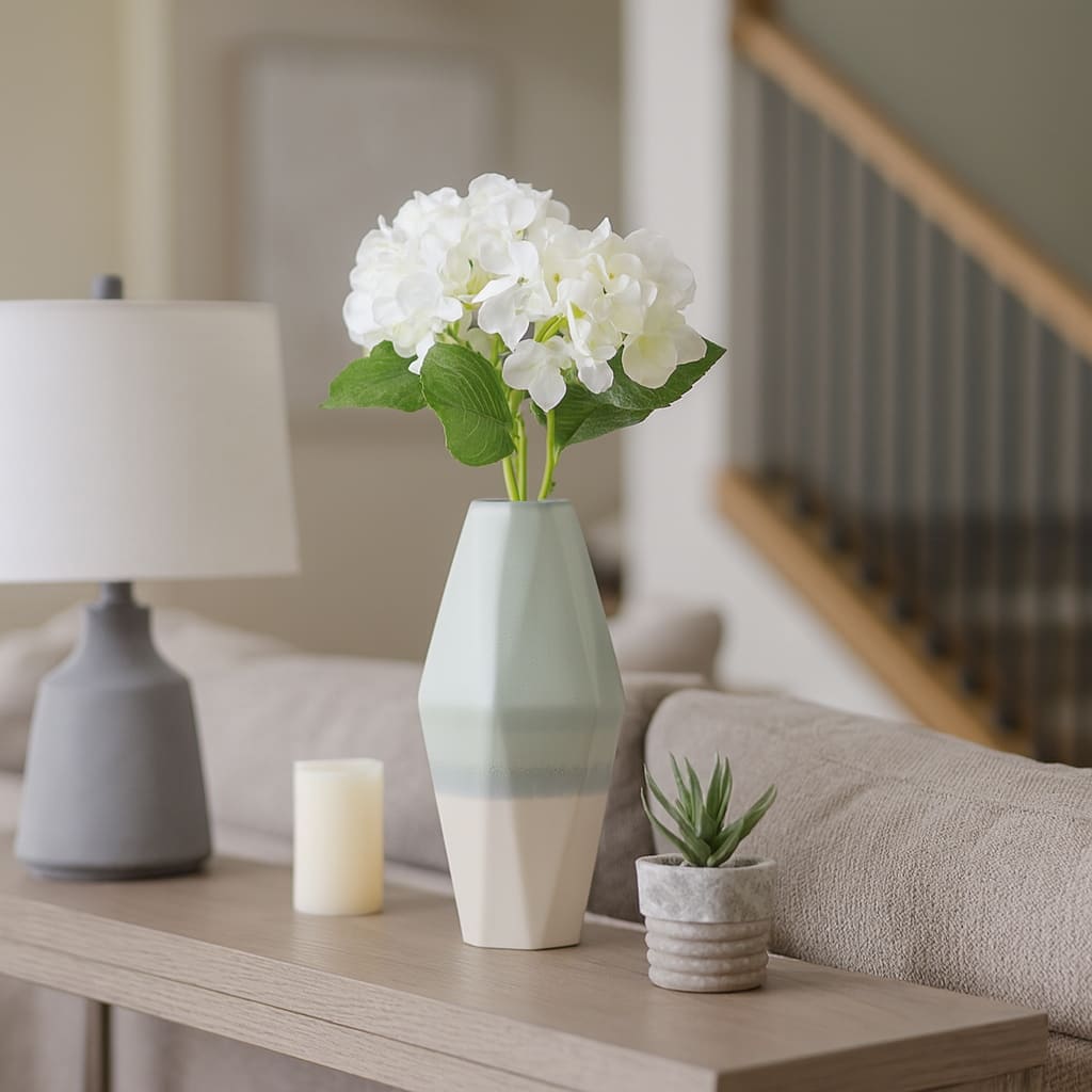 Decorative Vase - Blue Ceramic Triple Tone Faceted