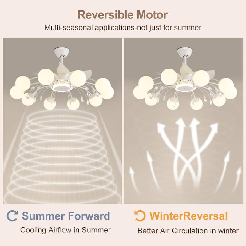 31in. Indoor Gold Modern Ceiling Fan with Light, Reversible Fandelier with Light Bulbs and Remote for Living Room
