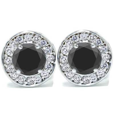 5/8ct Black & Diamond Round Halo Studs White Gold 1/3"