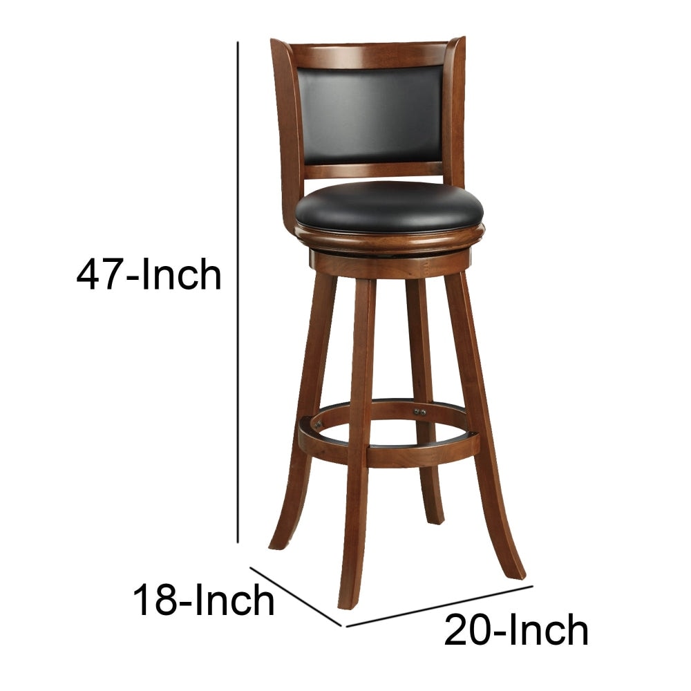 34 Inch Extra Tall Swivel Bar Stool, Wood, Faux Leather 20 L x 18