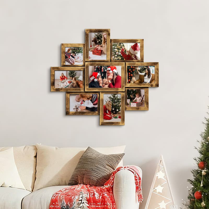 9 Opening 4x6 Family Collage Picture Frames for Wall Decor Gallery Set - Gold