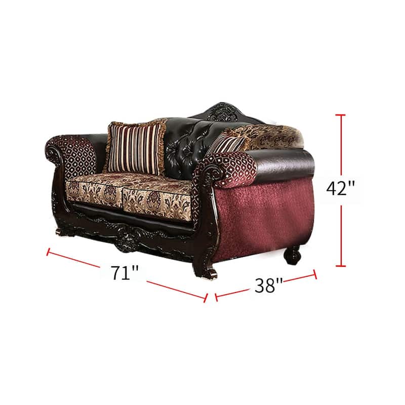 Leatherette Love Seat with Pillows in Burgundy