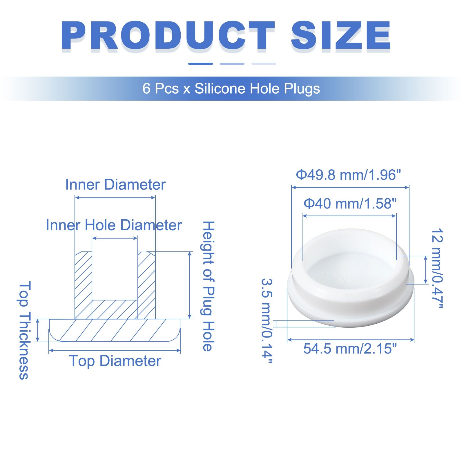 t Shaped Silicone Stopper, Rubber Plugs - White
