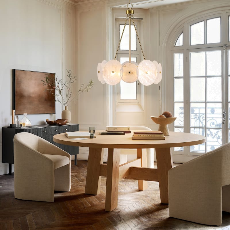 6-Light 20.1" W Modern Luxury Gold Round Chandelier with White Strie Glass for Living Room,Bedroom