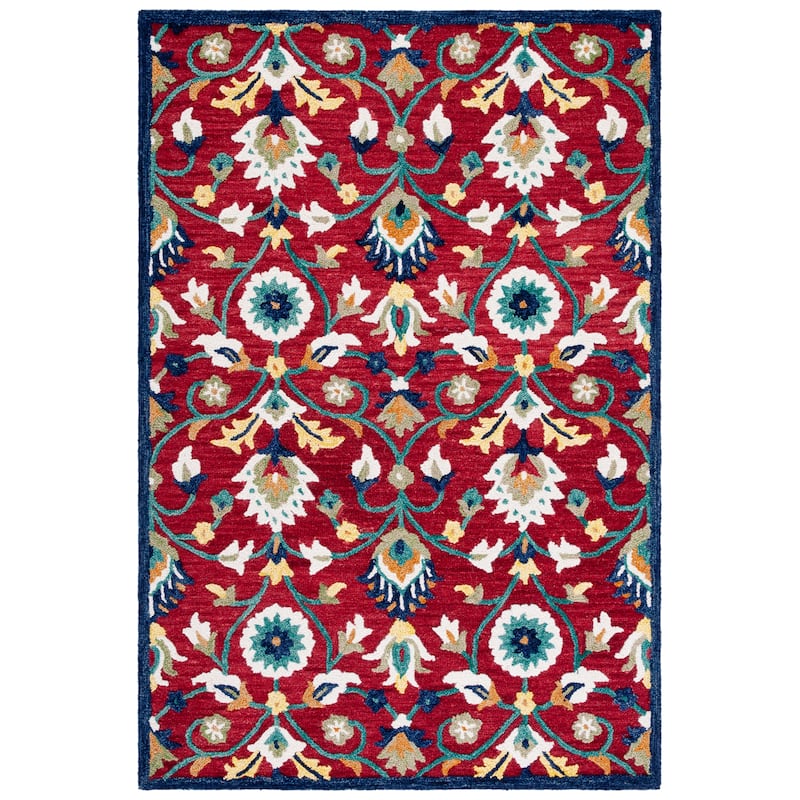 SAFAVIEH Handmade Blossom Violanta Floral Wool Rug - 5' x 8' - Red/Ivory