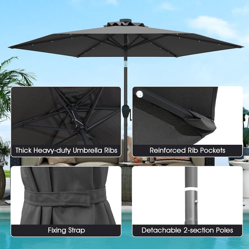 Costway 7.5 ft Solar Powered Patio Umbrella with LED Lights Push