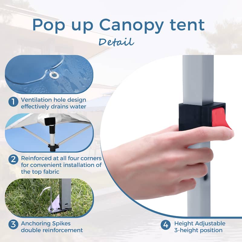 10x10 Pop-up Canopy Portable Lightweight FoldingTent, Adjustable Height Instant Gazebo Canopy with Wheeled Bag