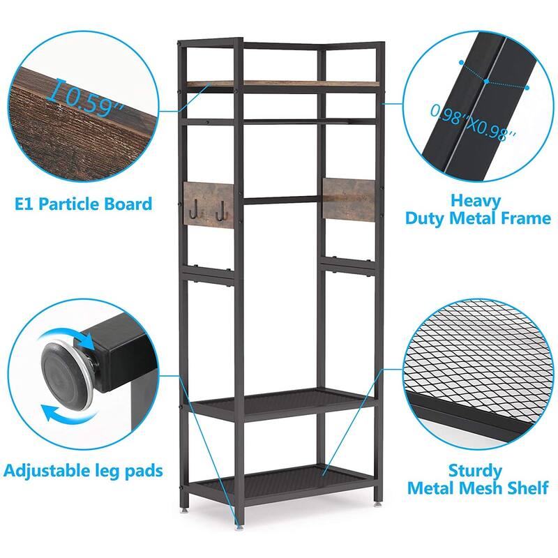 Industrial Small Clothes rack with shelves,freestanding closet organizer,27'' W X69'' H