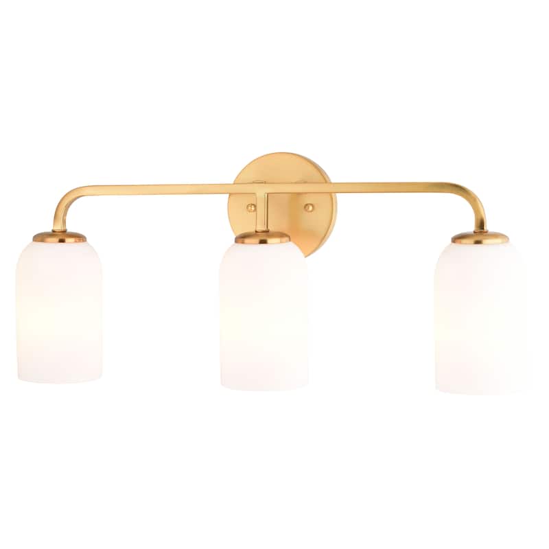 Shelby Gold Brass Transitional Bathroom Vanity Light Fixture White Glass