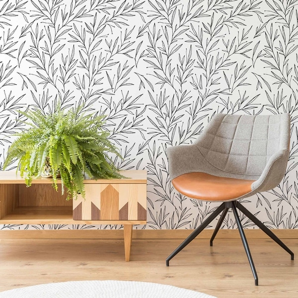 Black and White Leaf Peel and Stick Removable Wallpaper 5023