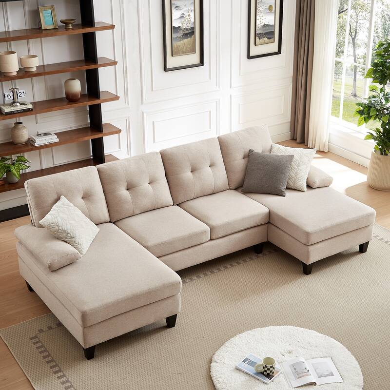 Jarenie U-Shaped 4 Seat Sectional Sofa Couch with Double Chaise for Living Room