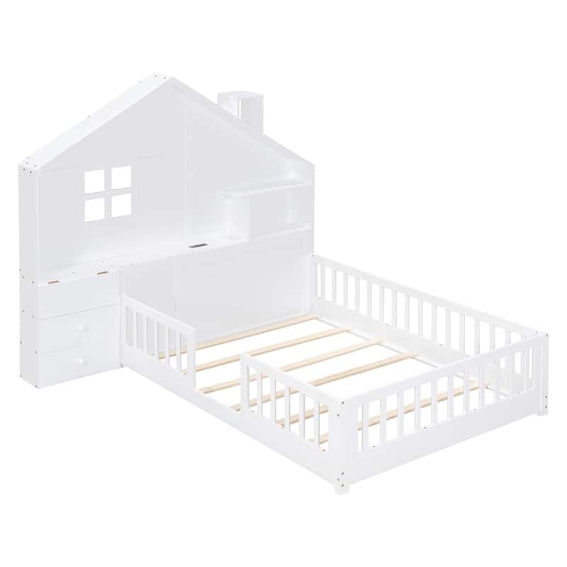 Merax House Bed with Window and Bedside Drawers