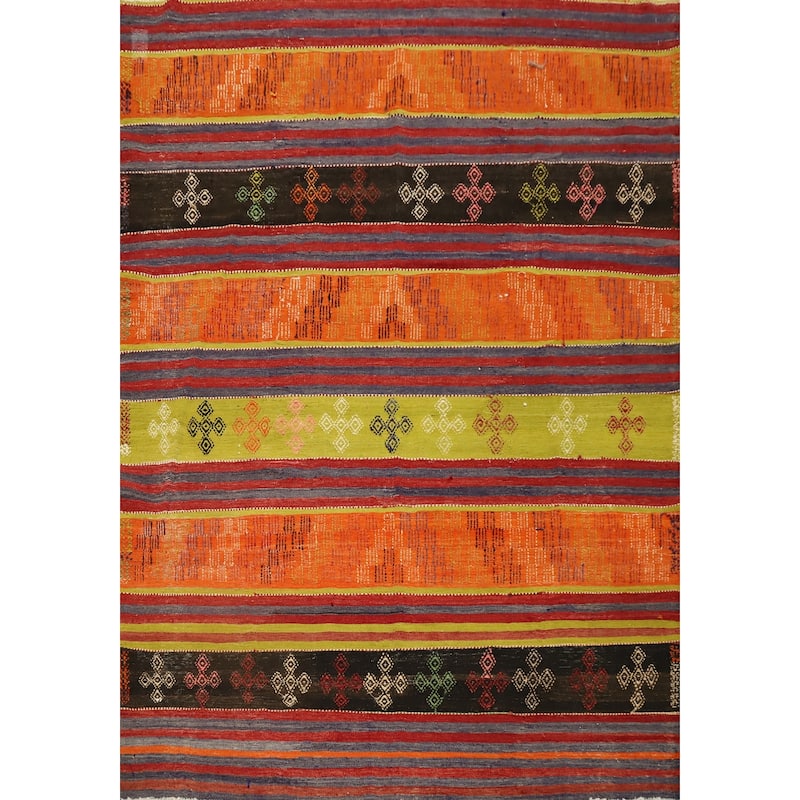 Hand Woven Oriental 100% Wool Carpet Southwestern Tribal Oranges & Rust Kilim Area Rug - 6' 9'' X 5' 10''