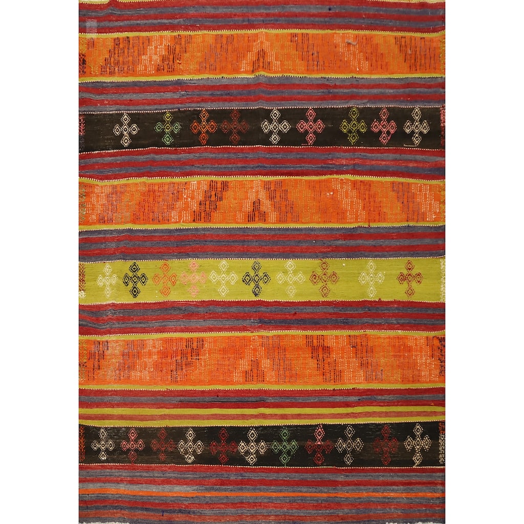 Hand Woven Oriental 100% Wool Carpet Southwestern Tribal Oranges & Rust Kilim Area Rug - 6' 9'' X 5' 10''