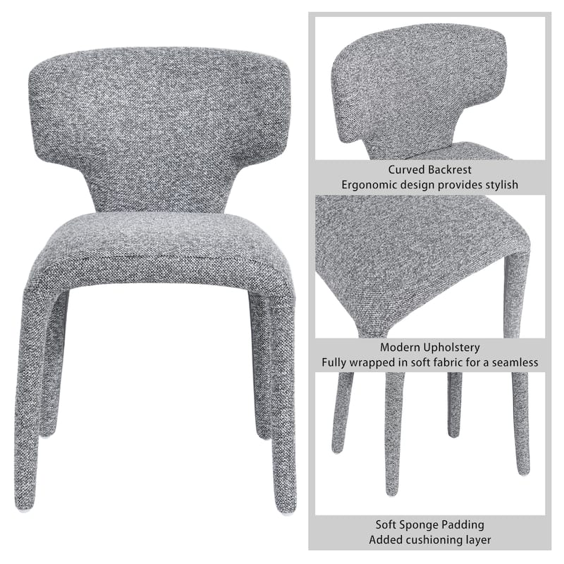 Modern 19.5" W Upholstered Boucle Woven Plush Dining Chair Iron Legs