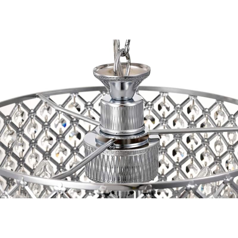 Marya 3-Light Chrome Round Beaded Drum Chandelier with Hanging Crystals, 12 in. Dia
