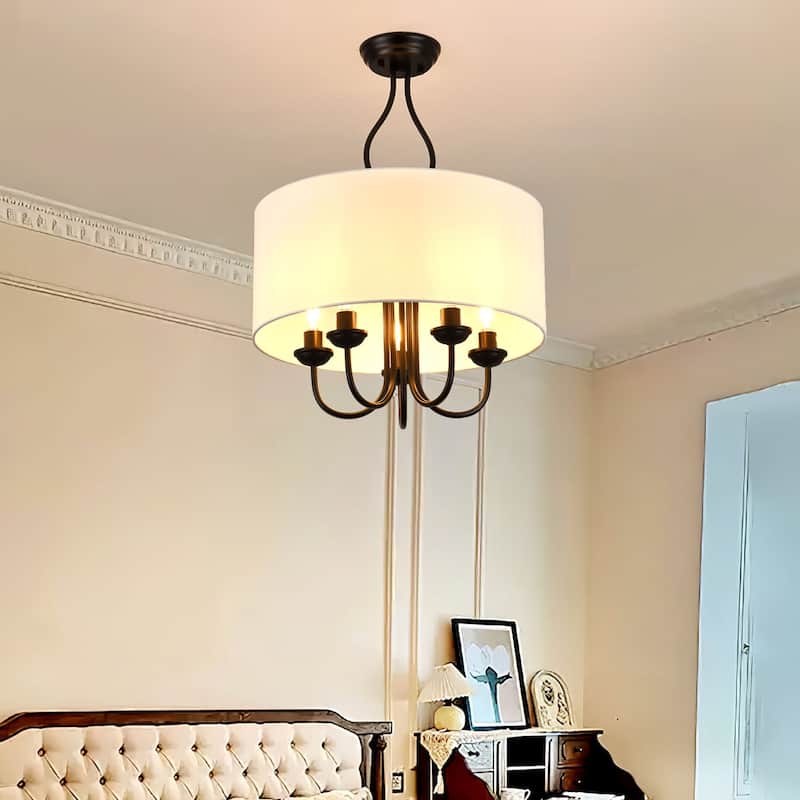 5-Light Linen Semi Flush Mount Light - Matte Black