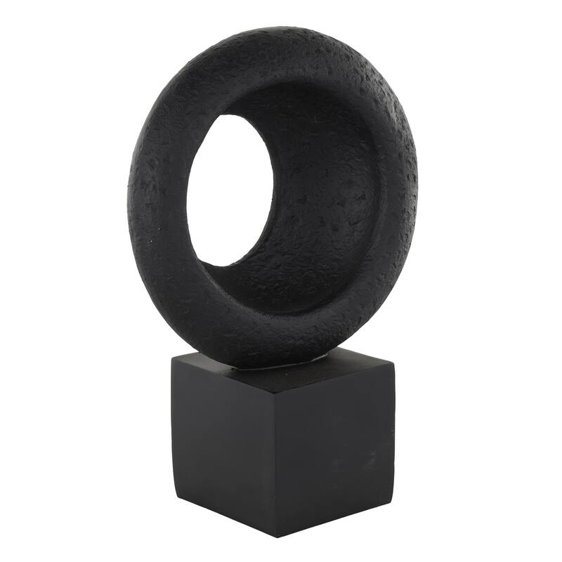 Polystone Geometric Textured Cutout Ring Decorative Sculpture with Block Base - Black - Roche River Decor