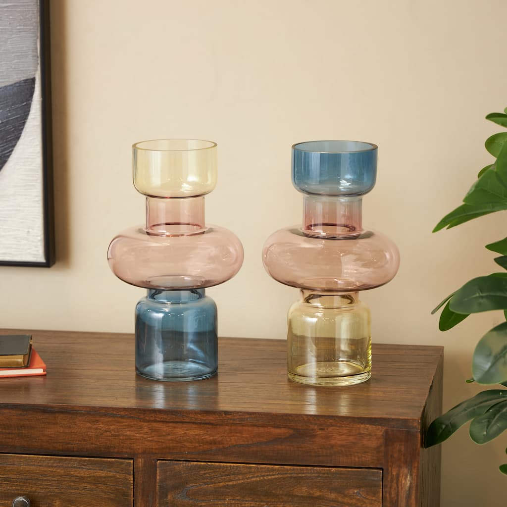 Multi Colored Glass Ombre Decorative Vase (Set of 2)