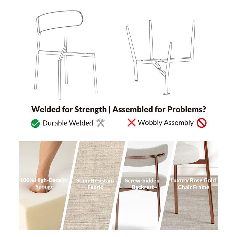 Ela Beige Upholstered Dining Chair with Metal Legs (Set of 4)